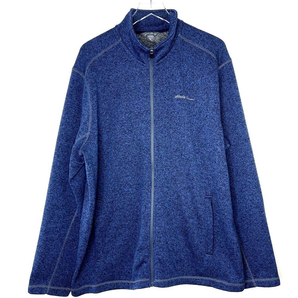 Eddie Bauer Fleece Full Zip Jacket Navy Blue Knit Men's 2XL Collar Pockets